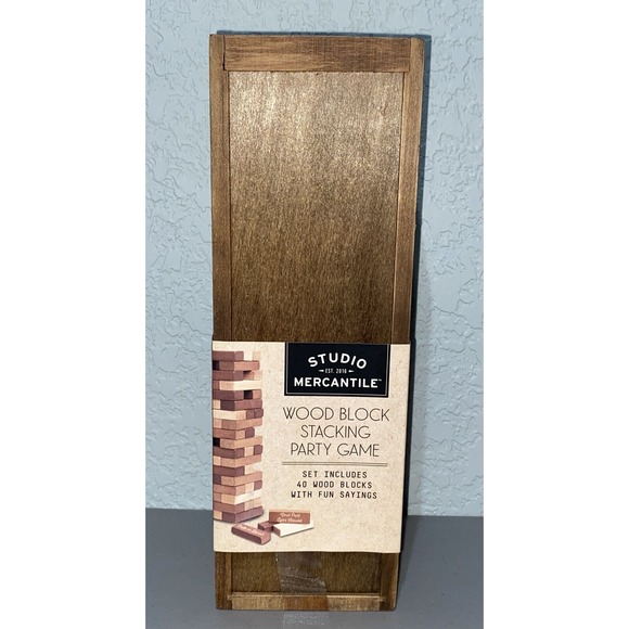 Wood Block Stacking Party Game 40 Piece Family Fun With Sayings VTG Inspired NEW - Picture 1 of 6